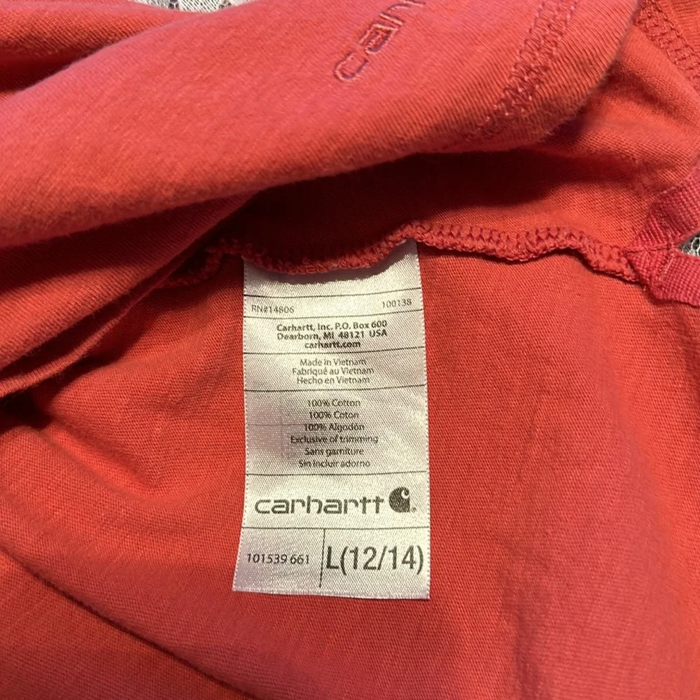 Carhartt beautiful salmon color hooded long sleeved tee 109% cotton sz lg - Picture 5 of 5
